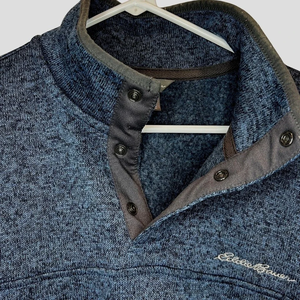 Eddie Bauer Snap Neck Pullover TXL Men Blue Heathered Fleece Lined Mock Neck